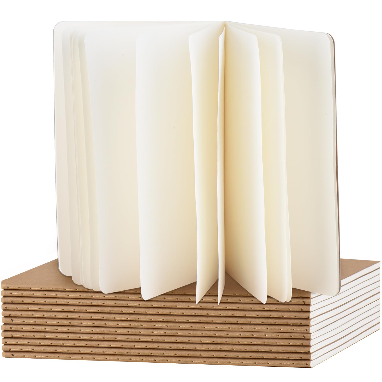 Quaderno A5 Bianco 12 Pezzi Copertina Kraft 30 Fogli 60 Pagine Taccuini Ufficio Scuola 20.6x13.7 CM