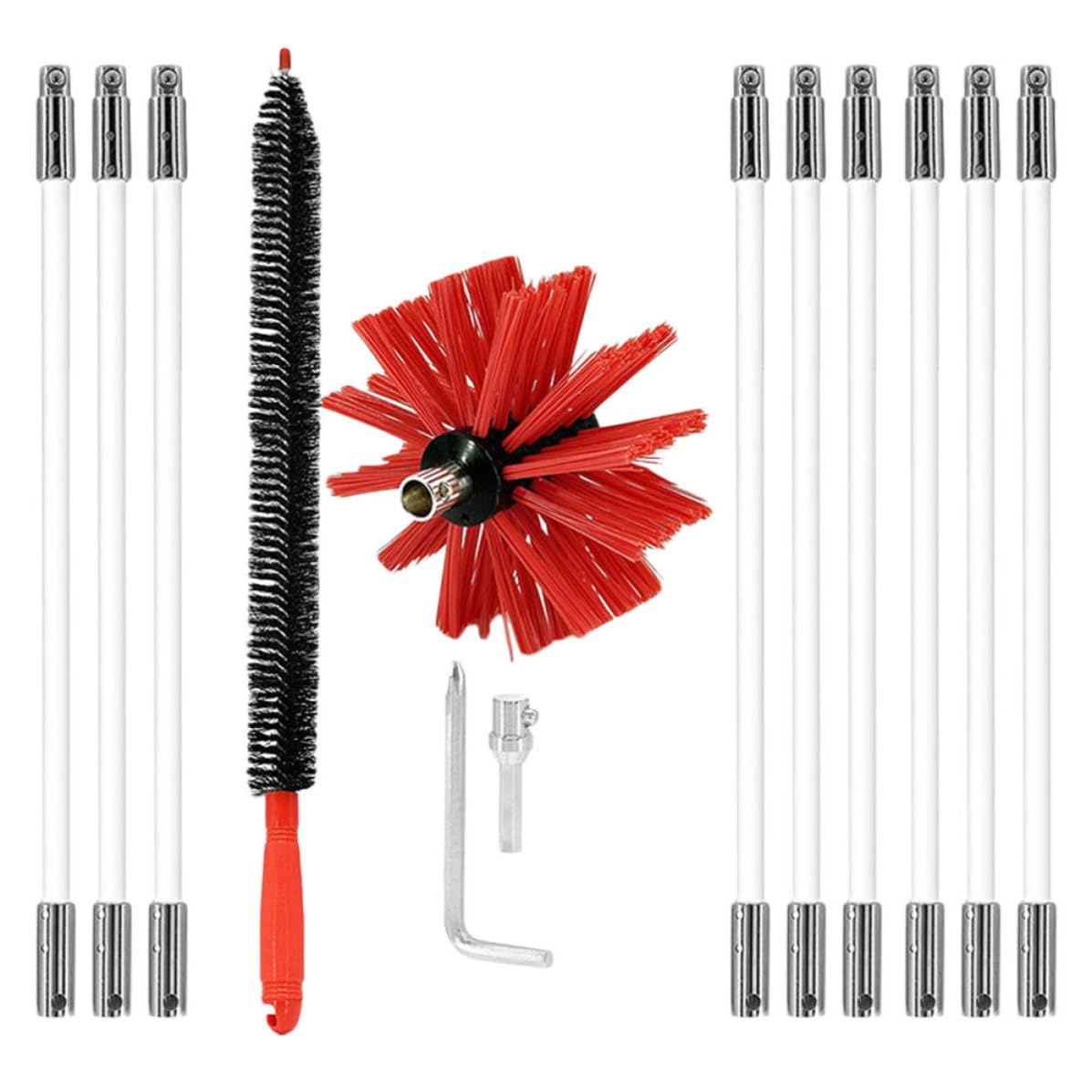 Spazzola per Pulizia Stufa in Nylon, Set 9 Aste Collegabili | Kit per Pulizia del Stufa, Non Graffia la Superficie Interna, per Canna Fumaria e Sfiato Asciugatrice