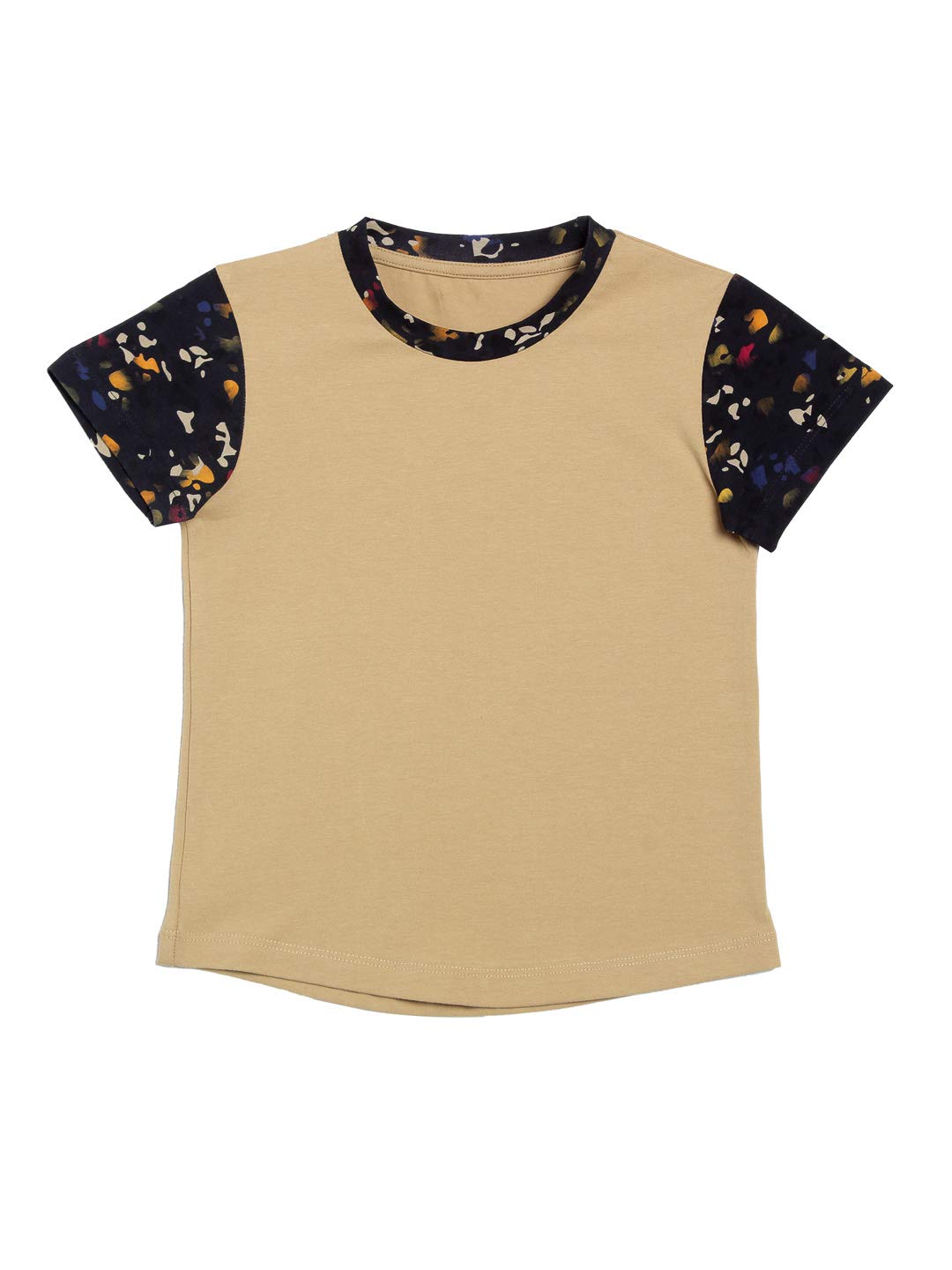 DOOR74Unisex Brown with Printed Sleeves Round Neck Tshirt