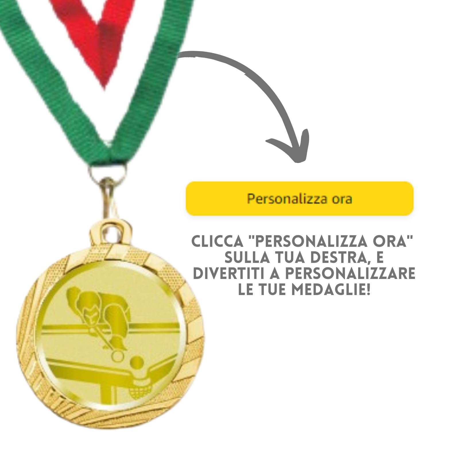 Stock Medaglie Personalizzate Premiazioni Biliardo da 3,2 cm con Laccetto Medaglia Personalizzabili in Metallo con Stampa Personalizzata, Sport | 23.00.32.R