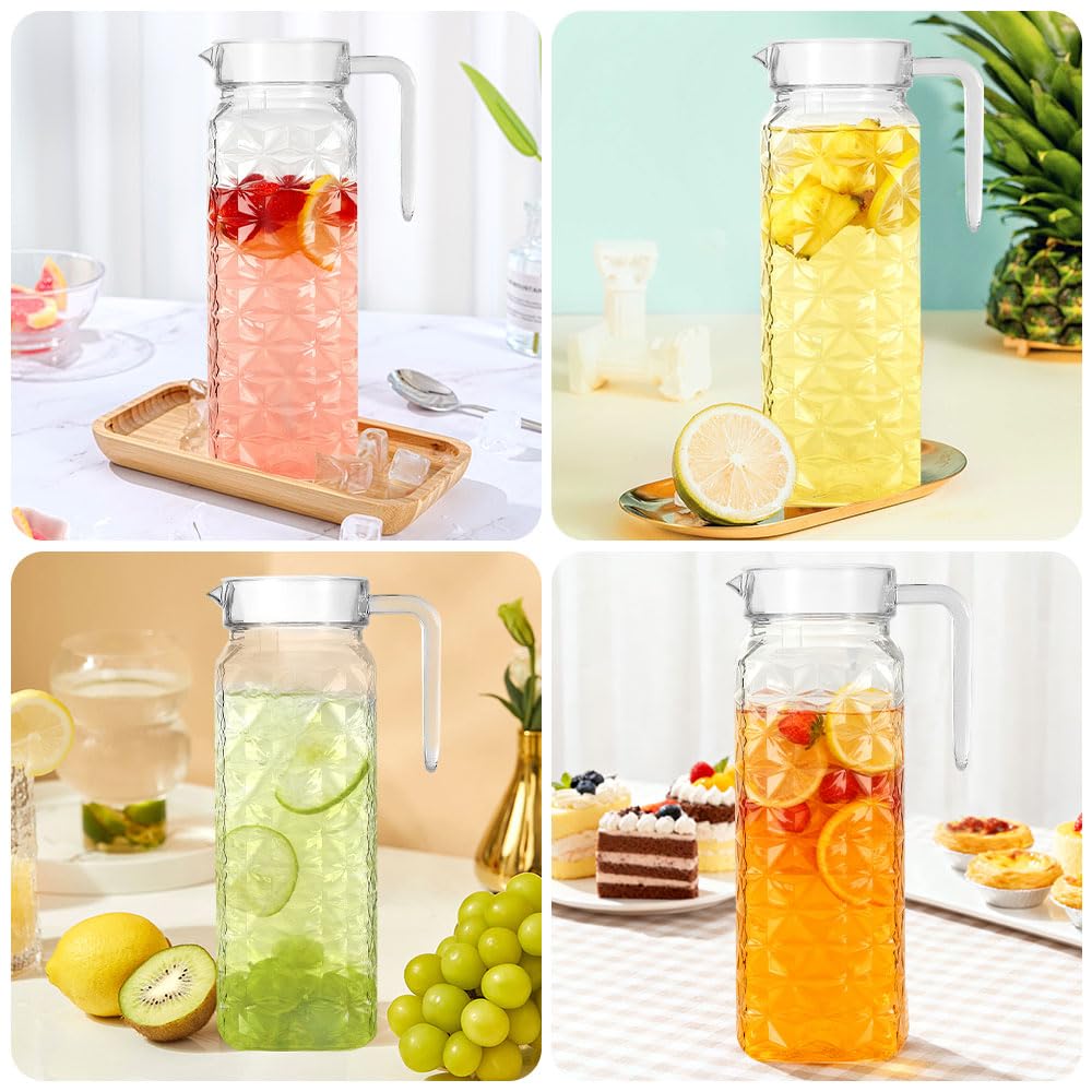 1 confezione da 1,1 l, caraffa per acqua con coperchio e manico, in acrilico trasparente, brocca per frigorifero, caraffa in vetro facile da pulire per latte (1 confezione da 1,1 l)