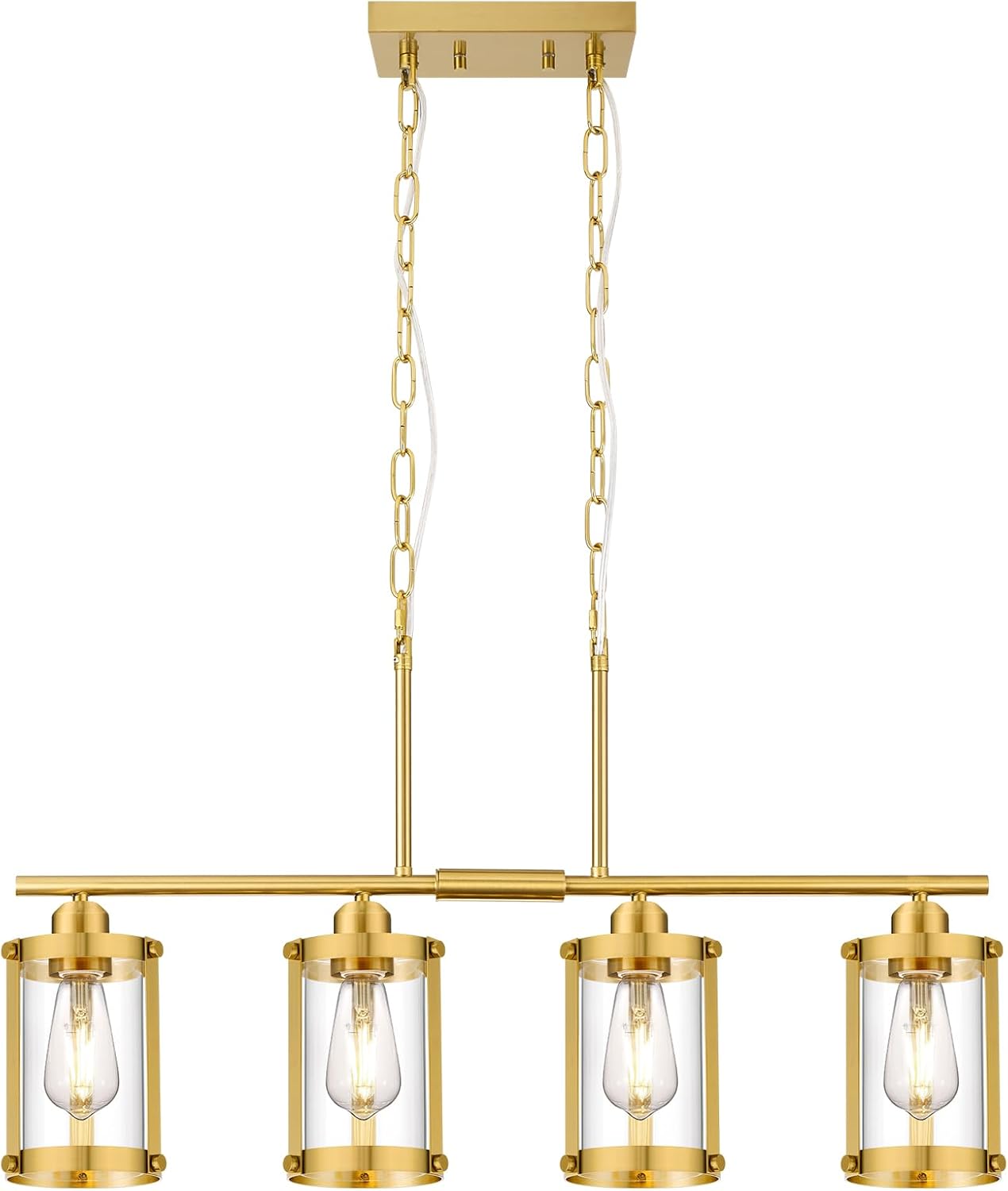 4-Light Kitchen Island Lighting, Brushed Gold Linear Dining Room Light Fixtures with Clear Glass, Modern Mid Century Chandelier Pendant Light for Kitchen Island Dining Room, OS-3014-4ISBG