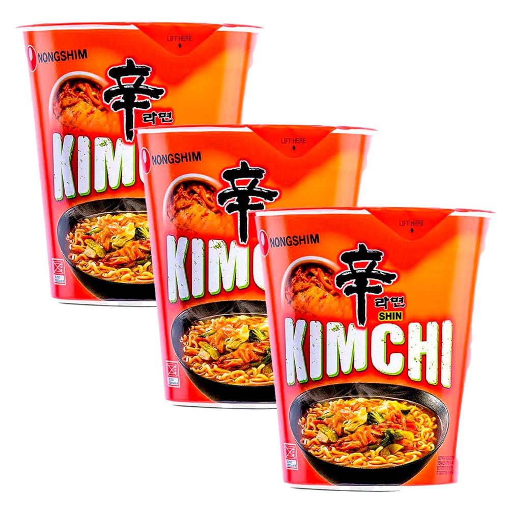 Fideos instantáneos sabor Kimchi 75 g Pack 3 vasos Ramen coreano picante listo en 3 min, sopa de noodles para casa, oficina o viaje