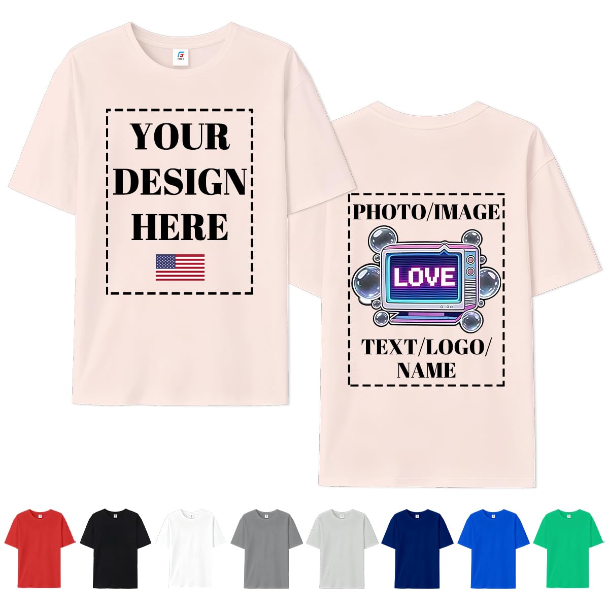 FEEGO Custom T Shirts for Men Women Create Your Own Custom Shirt with Text Image Logo Print Front