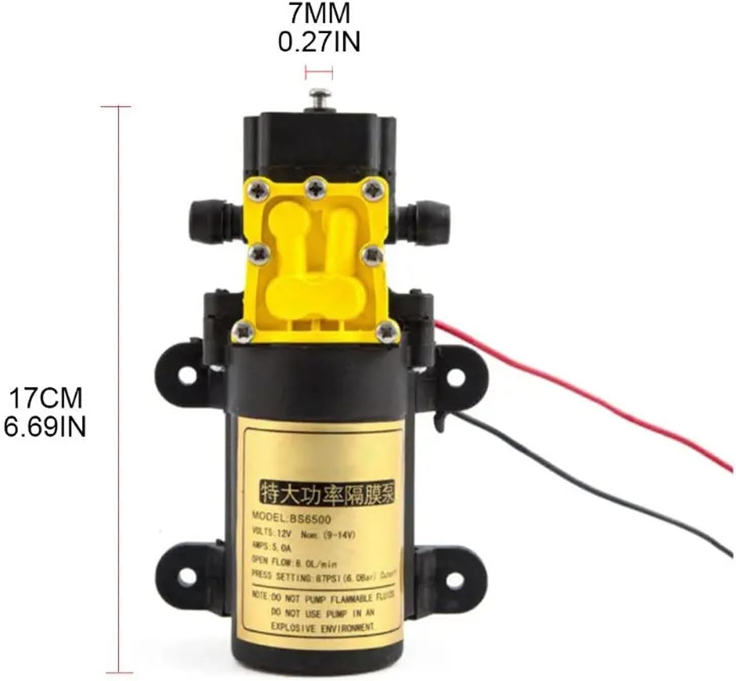 BS6500 12V 8L/min Large Flow Rate Agricultural Electric Water Pump High Pressure Diaphragm Pump For Water Sprayer Car Wash 1Pcs