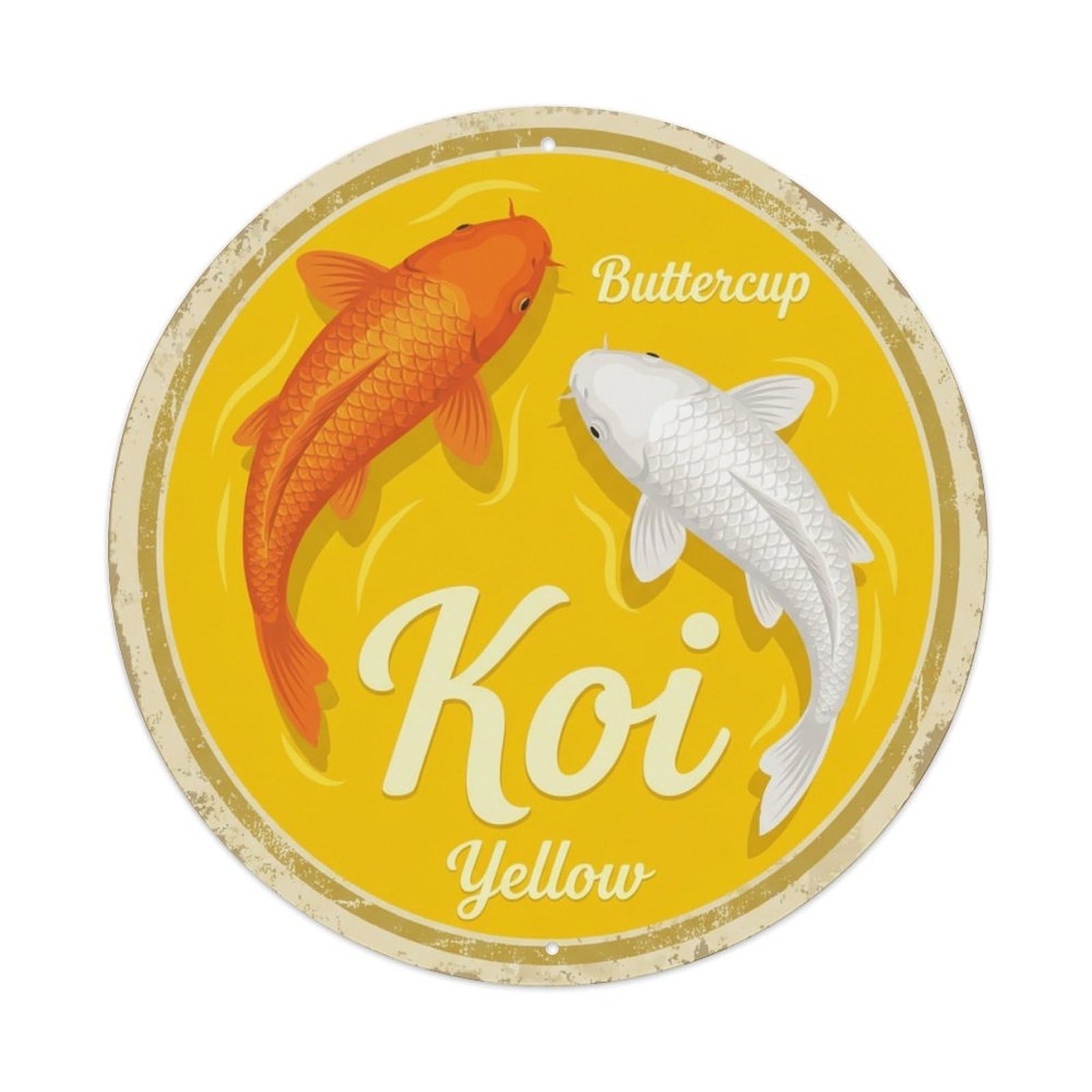 Koi Fish Buttercup Yellow Waters Bright Cheerful Fresh Sunny Metal Tin Sign