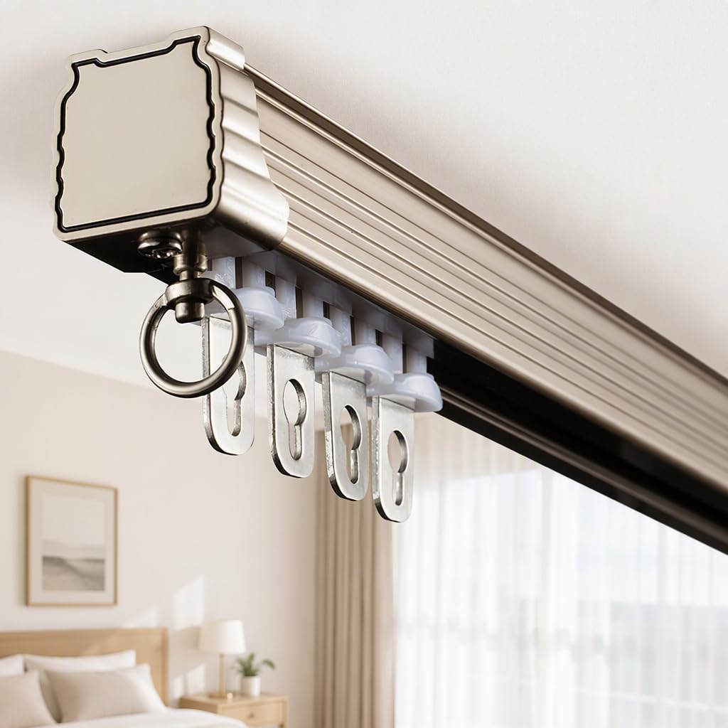 Aluminum Ceiling or Wall Mounted Curtain Track with Rollers,Hardware,and End Caps,Champagne,1.4m Single Rail