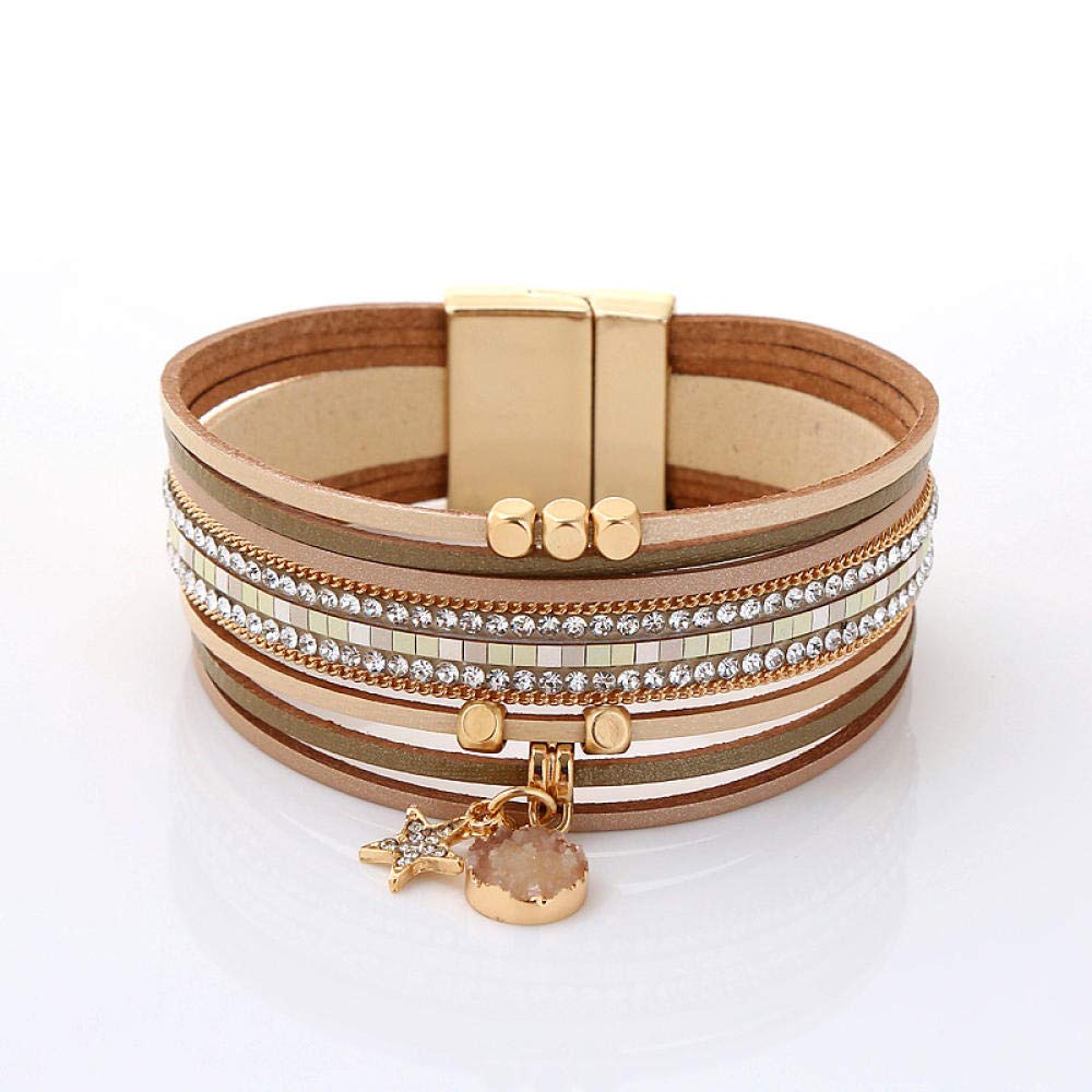 Lederarmband für Frauen, mehrschichtige Retro-Lederarmband Braun Magnet Schnalle Armband Mode Armband Lederlegierung Armband Damen Wildschmuck Armband Personalisierte Kleidung Accessoires Juwelrrrr