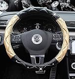 Follicomfy Leather Auto Car Steering Wheel Cover,Anti Slip Comfort Elegant Universal 15 Inch,Black&G