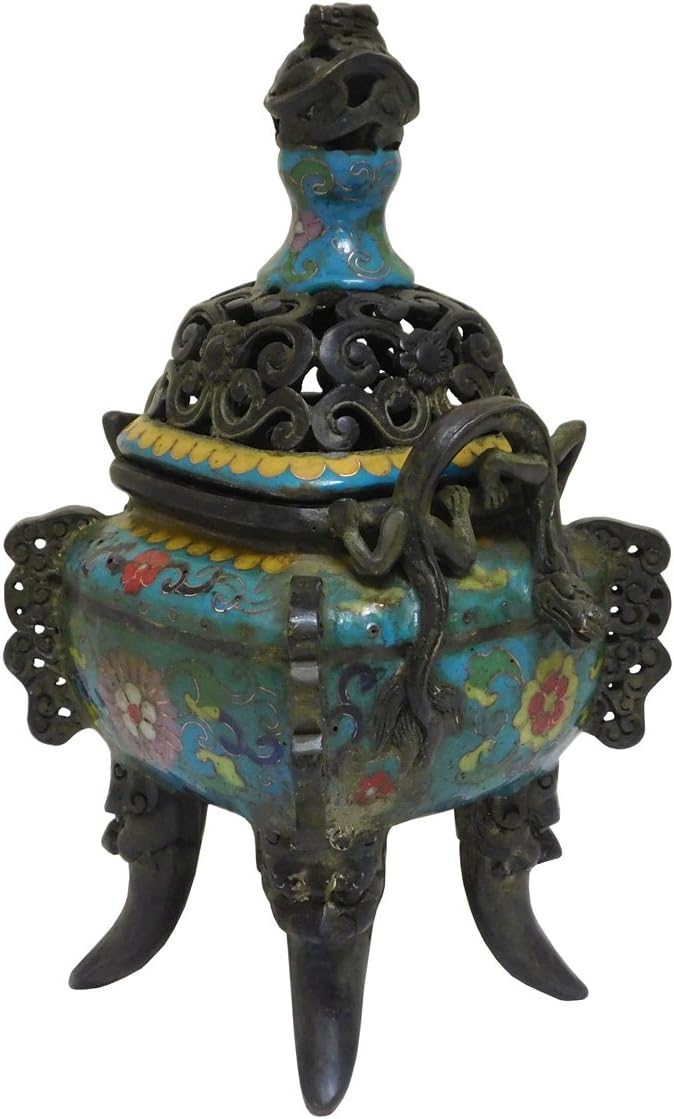 Chinese Metal Blue Enamel Cloisonne Incense Burner Figure Acs2095