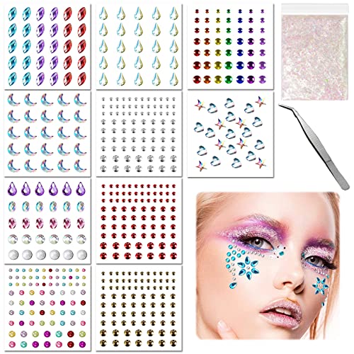 Halloween Diamantes Para La Cara Autoadhesivo, 10 Hojas Piedras Maquillaje Cara, Pegatinas De Diamante De Imitación Gemas, Pegatinas Cara Festival Para Maquillaje,Cuerpo/Manualidades, Bricolaje Cover