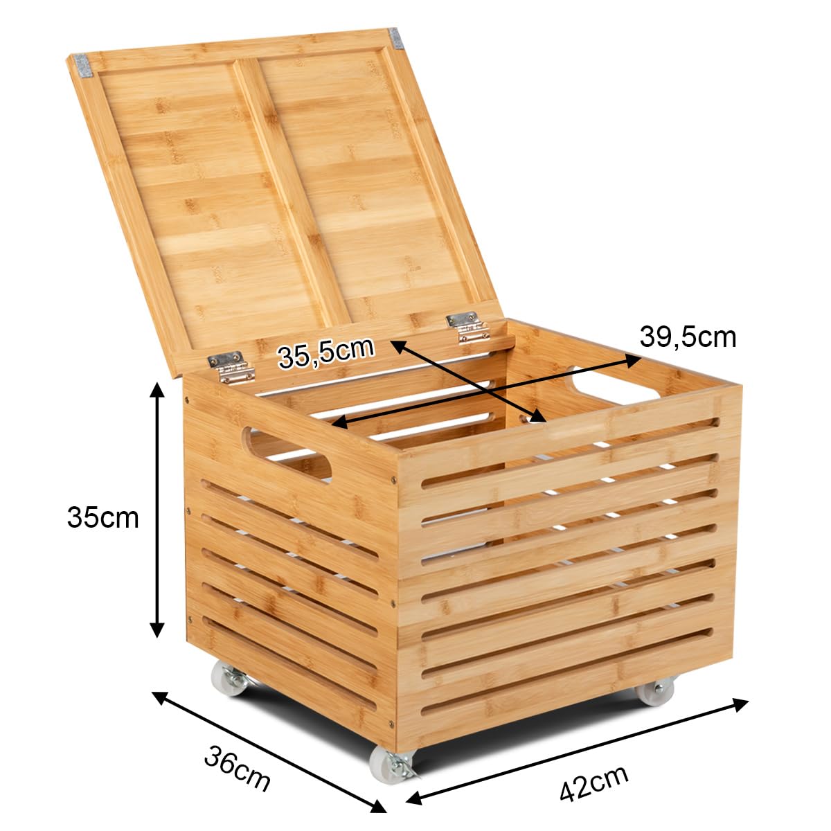 COSTWAY Caja de Almacenamiento Bambú con Ruedas Bloqueables, Baúl de Almacenamiento con Tapa, Organizador de Archivos para Documentos Tamaño Carta, Juguetes, Mantas, Almohadas