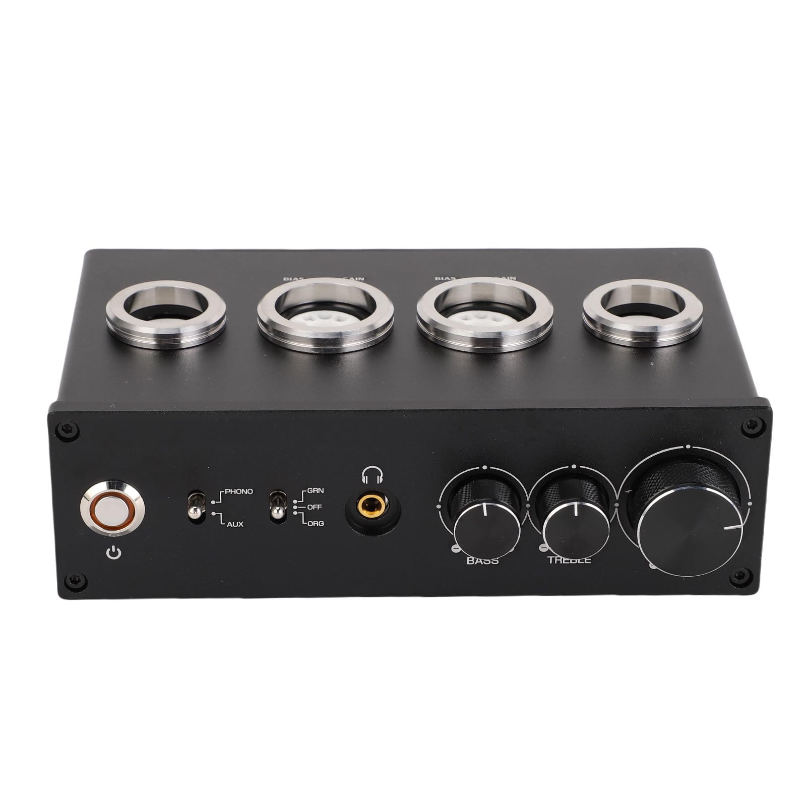 Preamplificatore Valvolare Preamplificatore Fono con Tubi 6E2 6A2 Mm MC Phono Ingresso AV Controllo Bassi Alti Jack per Cuffie da 3,5 Mm per Giradischi (Spina UE 100‑240 V)