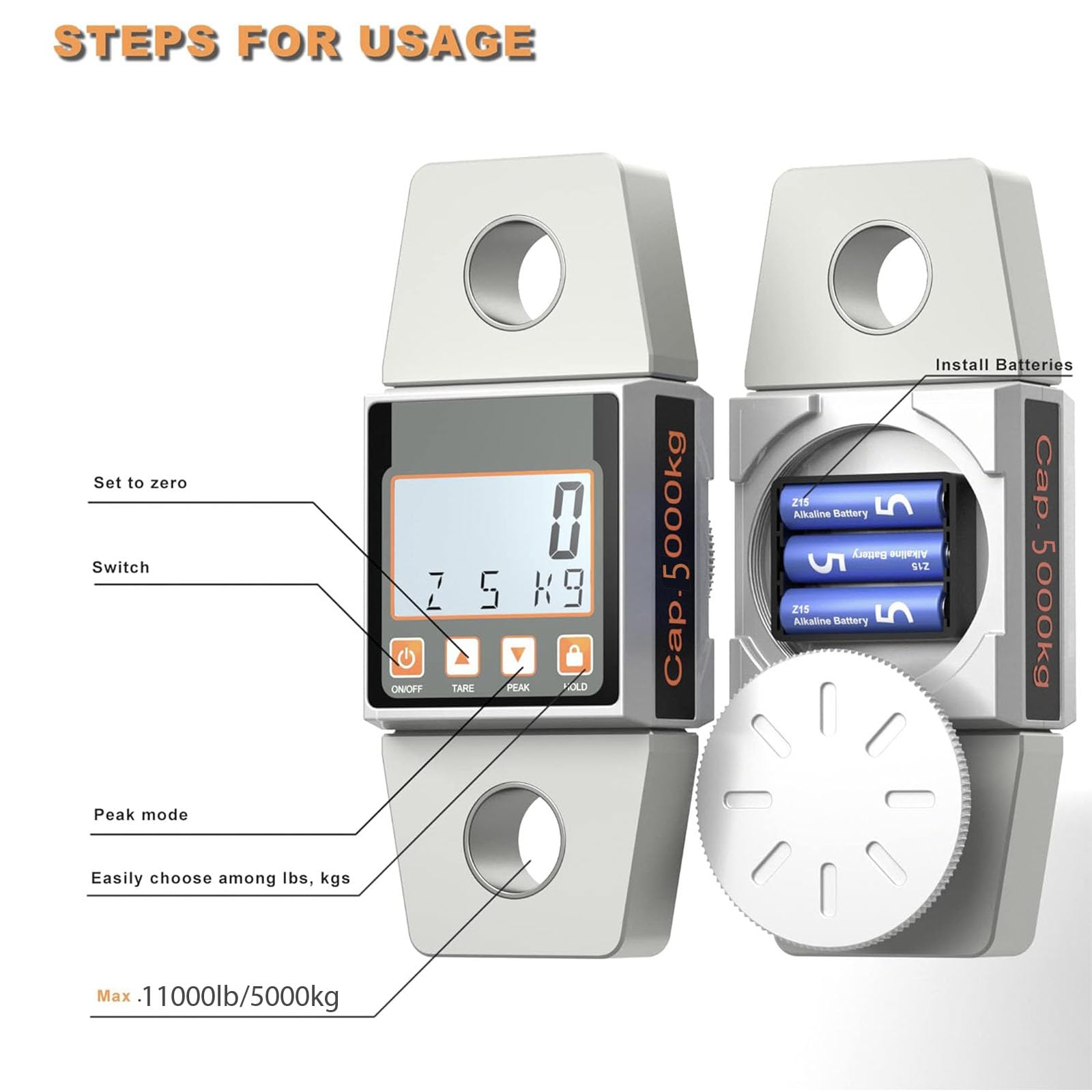 11000lb/5000kg Digital Crane Scale, High Accuracy Hanging Scale, Heavy Duty Electronic Scale LCD Display, Shackle, Kilograms and Pounds Display