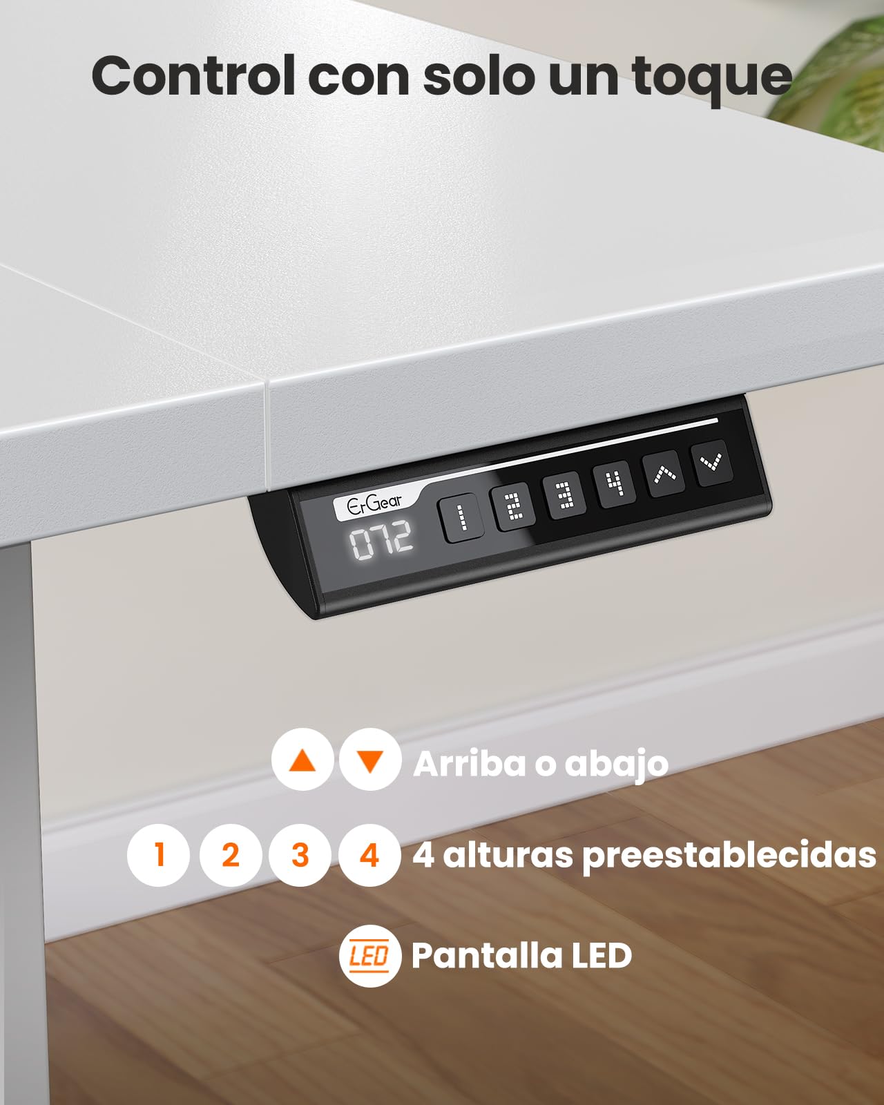 ErGear Escritorio Elevable Eléctrico, 160x80cm, Blanco+Cajones | Ajuste Eléctrico 72-118cm, 4 Memorias, 80kg, <55dB, Estable, Ganchos y Pasacables, Tablero Ensamblado.