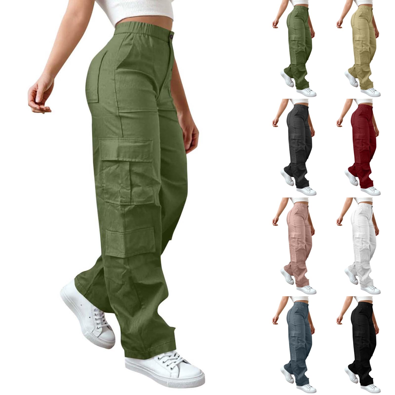 Women High Waisted Wide Leg Cargo Pants Baggy Stretchy Casual Trousers Streetwear Fashion Trendy Travel Outfits