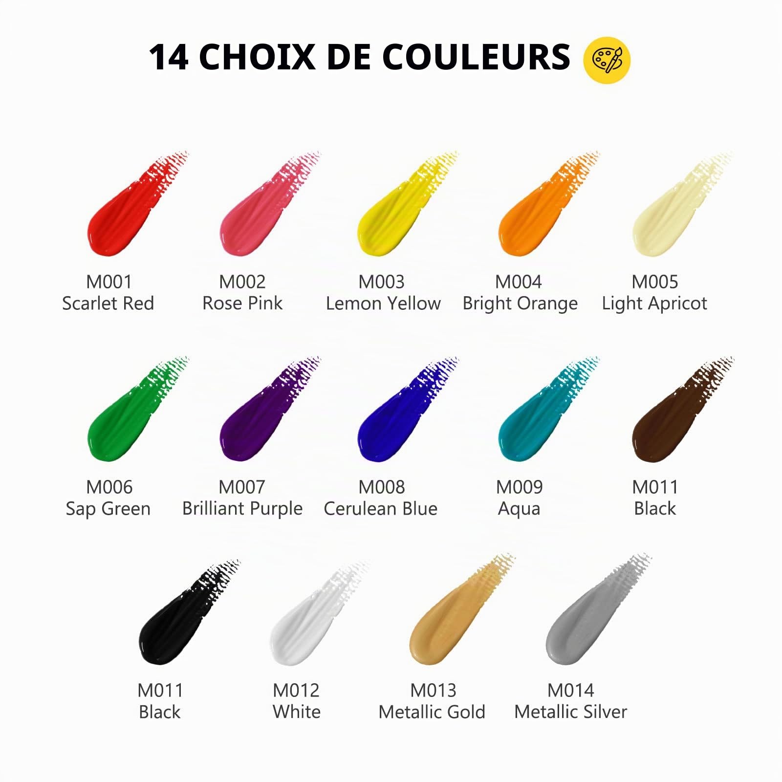 Magicfly Peinture Acryliques 14 Bouteilles (280 ML) Pigments Liquide Couleurs Riches Non Toxiques Multi-surfaces sur Toile, Cuir, Bois, Pierre, Céramique pour Artiste Professionnel, Amateurs