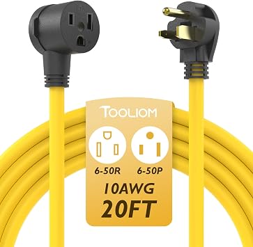 TOOLIOM 20FT 10AWG Welder Extension Cord, 6-50P to 6-50R | 20FT 10AWG heavy-duty cord, ETL approved 30A/250V/7500W capacity, safe and compatible with most welders