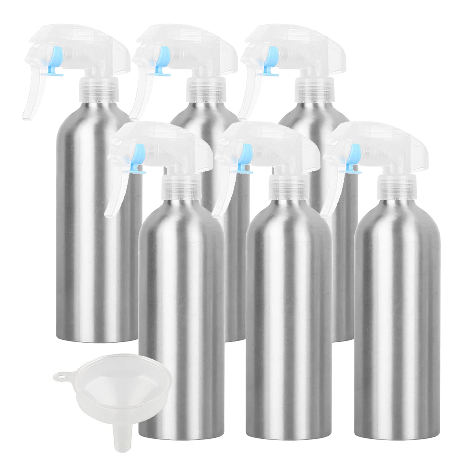 6 Stück 500 ml Leere Aluminium Sprühflasche mit Transparent Sprühkopf Feinen Nebel Wassersprüher Zerstäuber für Pflanzen Blumen Reinigung Garten Kosmetik Küche Reinigung Friseur, Trichter