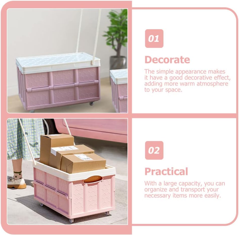 Alipis Grocery Cart Rolling Crate with Wheels Foldable Utility Cart Handcart Shopping Trolley for Travel Shopping Moving Storage Home Office Use Foldable Camping Wagon