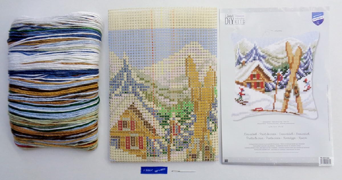 VERVACO Kit Cuscino Punto Croce Divertimento sulla Neve Set Ricamo Principianti Cuscini Gobelin Decorativi ca. 40 x 40 cm Accessori per Lavoretti Creativi DIY Casa Decor Hobby Adulti Cross Stitch