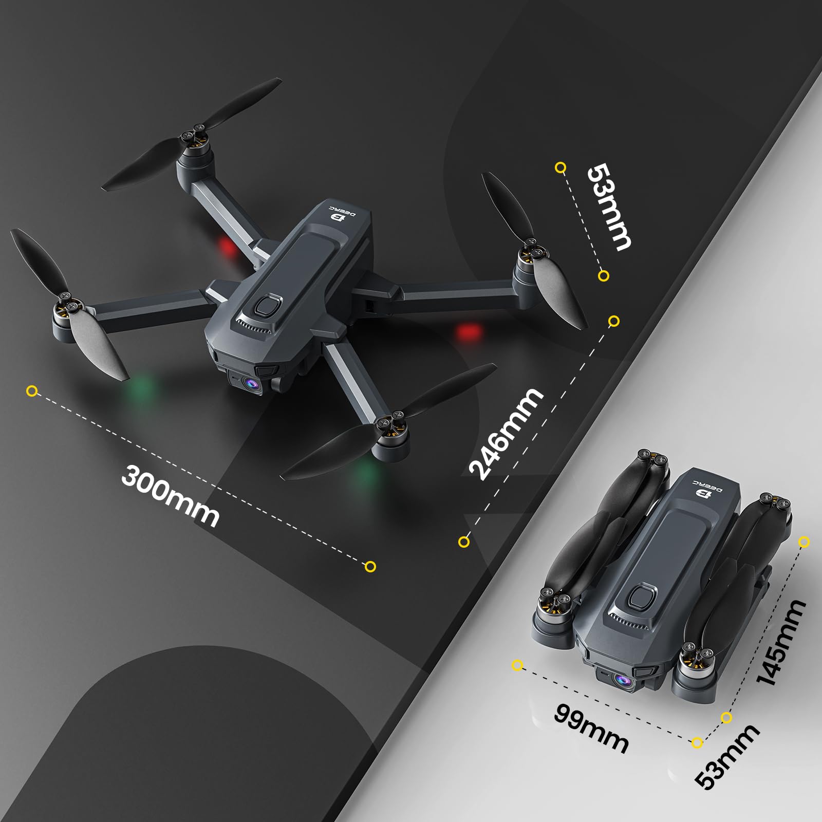 DEERC D35 GPS Drohne mit 4K Kamera für Anfänger, Faltbare RC Drohnen für Erwachsene mit Follow-Me, Auto Rückkehr, Bürstenlosem Motor, 5G-Übertragung, 60 Min. Flugzeit, 3 Akkus