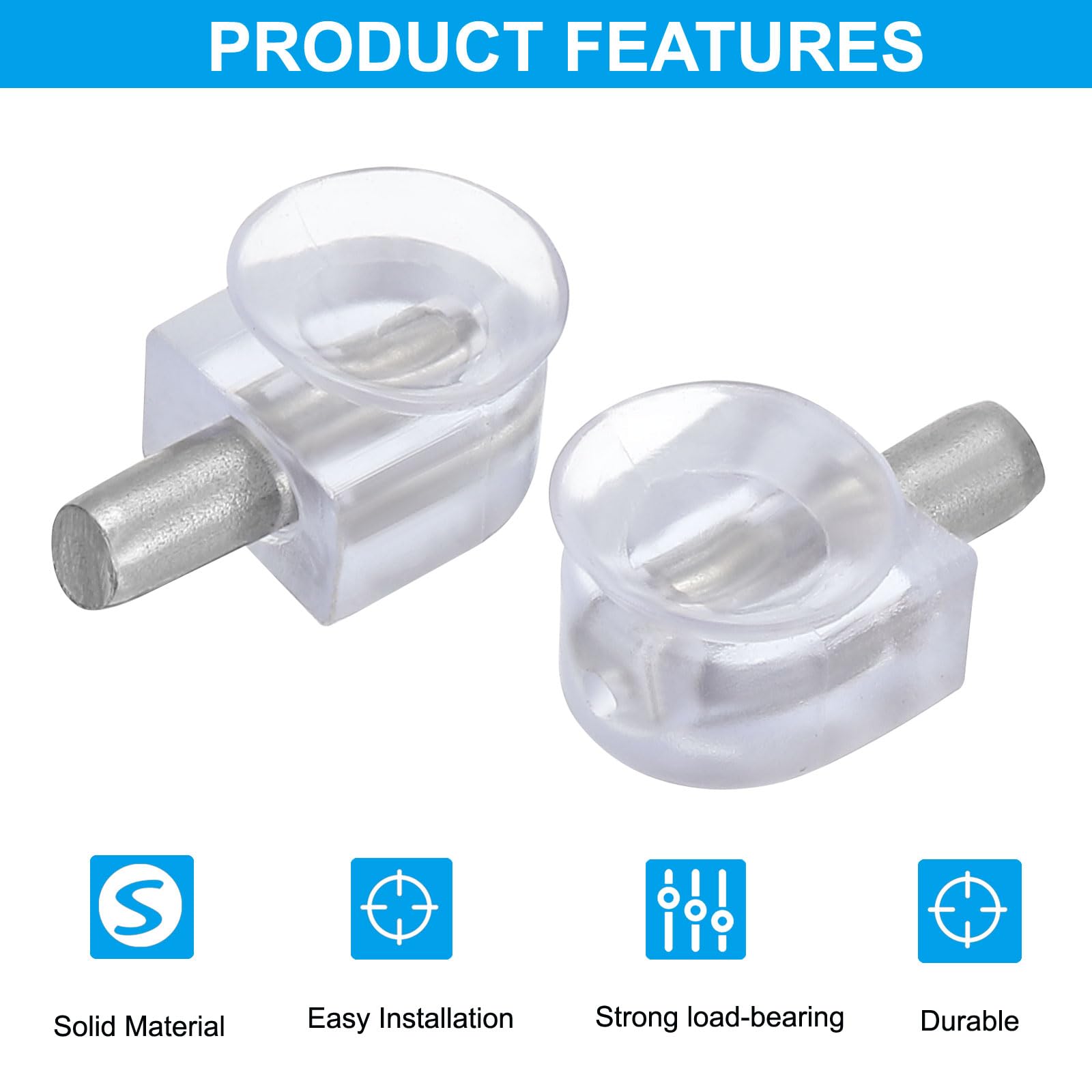 PATIKIL Shelf Support Pegs Nails 0.2", 20pcs Zinc Alloy Glass Holder with Suction Cup - Image 3