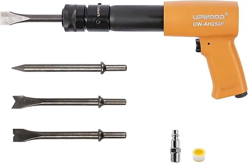 UW-AH250P Kit de martillo de aire de barril largo con retenedor de cambio rápido y 4 cinceles, carrera de 3-58 pulgadas, 2200 BPM, peso ligero