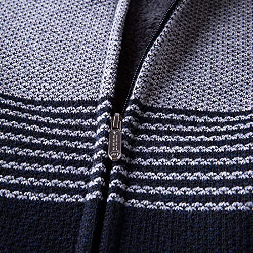 Puwei Men's Full Zip Hoodie Sweater Casual Thick Color Block Slim Sweatshirt Jacket(1854-Blue-L) #TOP5