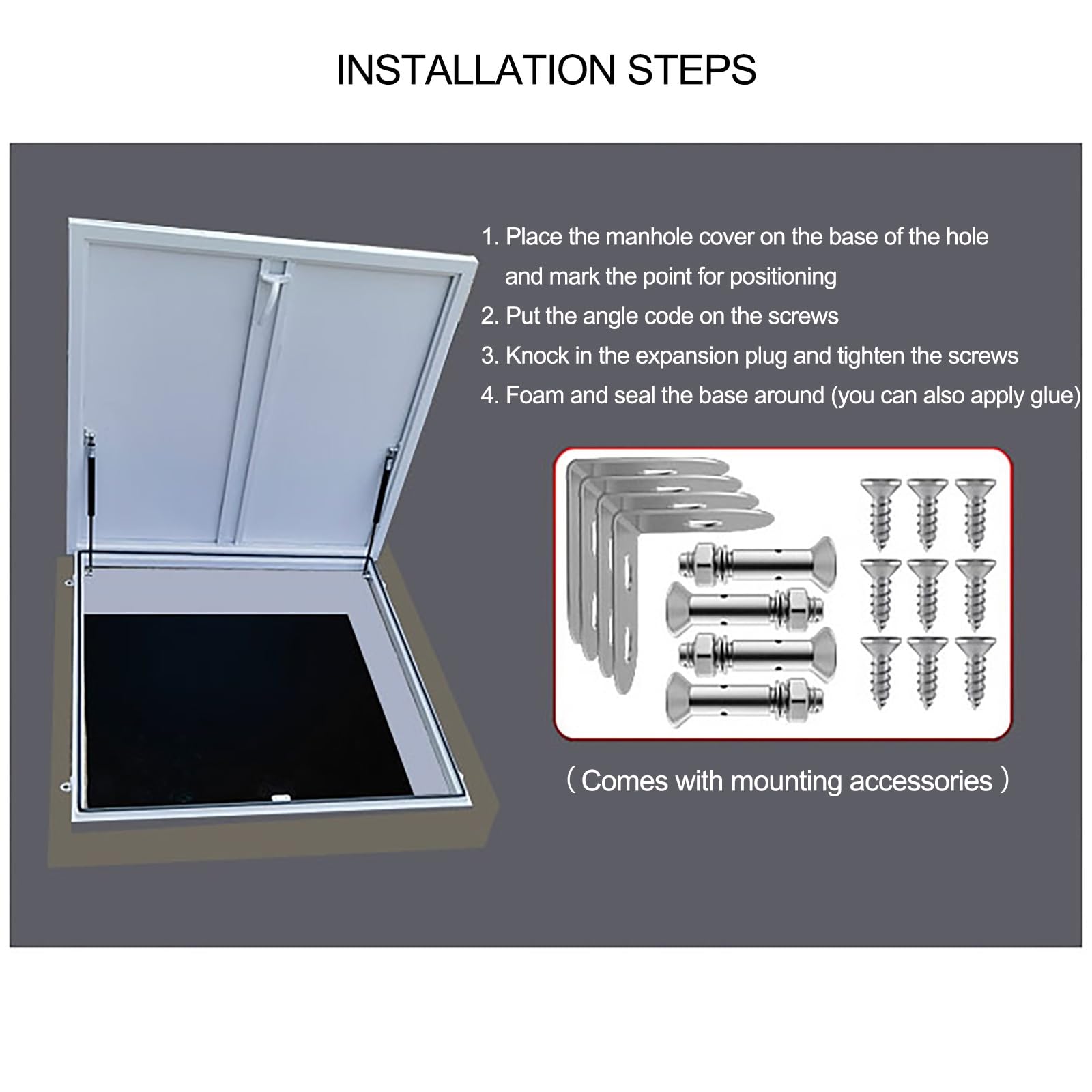 Trappe d'accès de toit robuste facile à ouvrir avec barres de support Porte d'accès scellée pour entrepôts 81 x 81 cm Durable et fiable