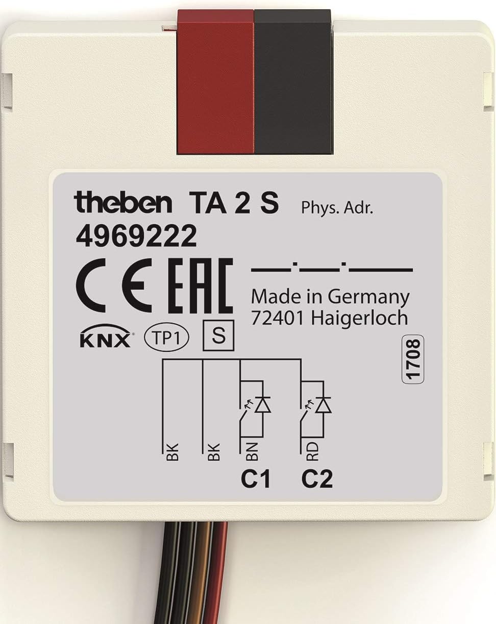 Theben 4969222 TA 2 S KNX Interfaces for Pushbuttons and Binary Input/Output I Functions: Switch/Pushbutton, Dimmer, Blinds, Progressive Control, Sequences, LED Control