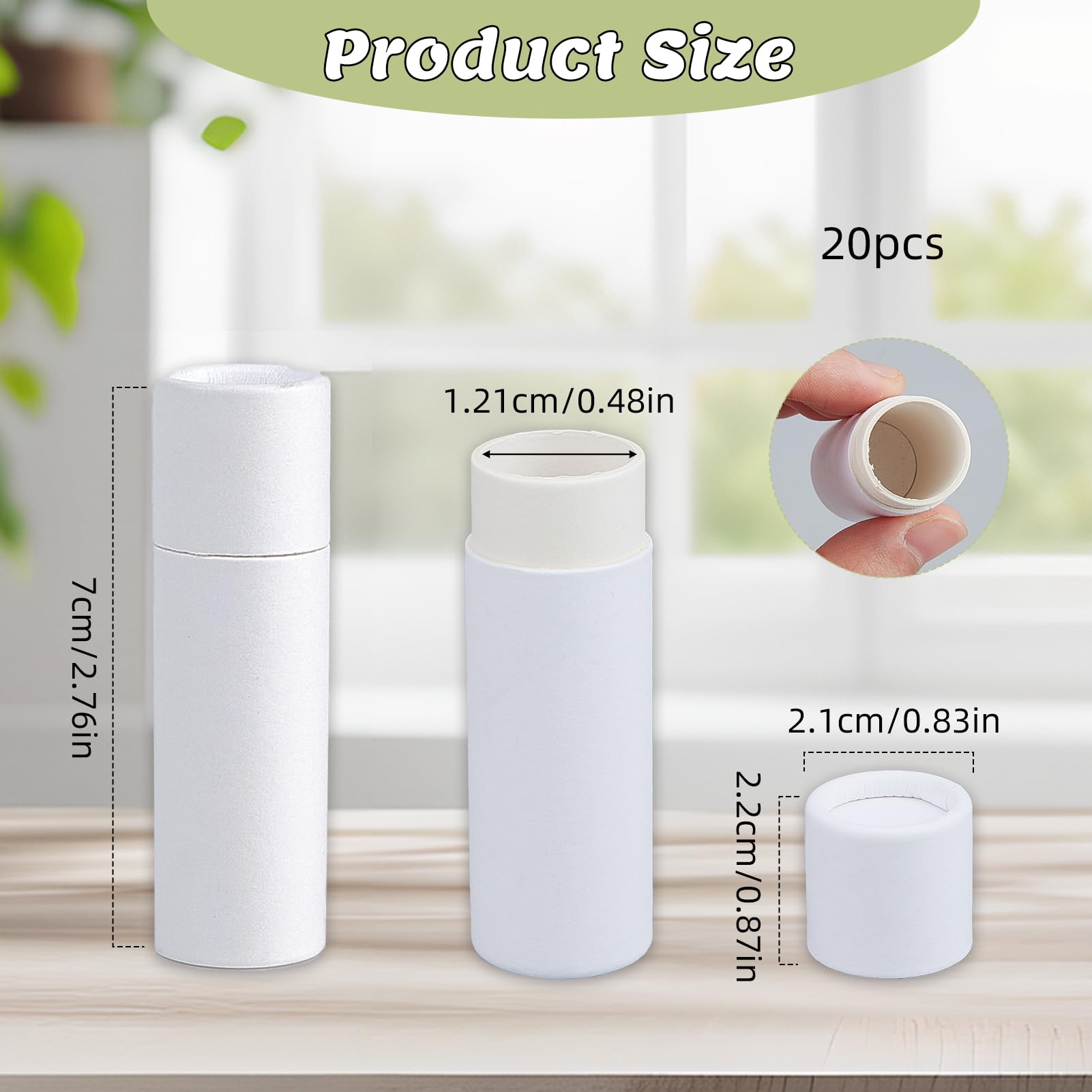 NICENEEDED 20 Tubo de Bálsamo Labial de Cartón Vacío, Tubo de Lápiz Labial de Papel Kraft Rellenable, Recipiente Redondo de Cartón para Brillo Labial