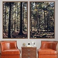 2 Piece Framed Canvas Wall Art Brown Forest Canvas Prints Home Artwork Decoration for Living Room,Bedroom - 16