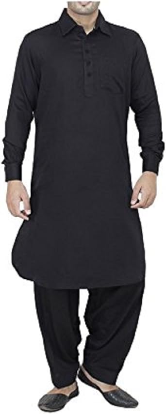 Royal Kurta Mens Cotton Black Pathani Suit