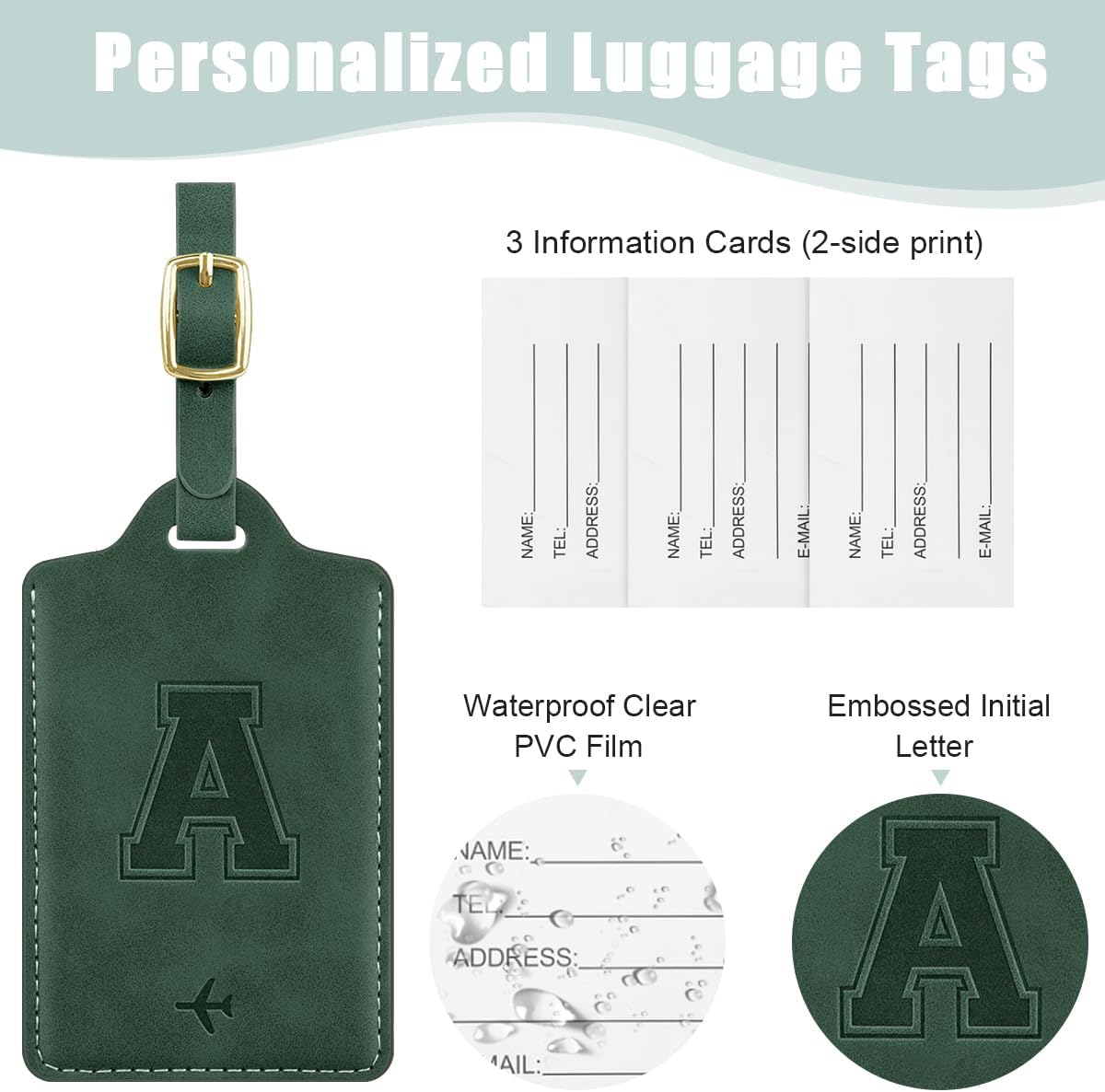 Luggage Tags for Suitcase Personalized Initial Leather Bag Tags image 3