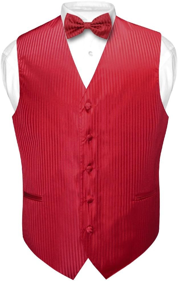 Vesuvio Napoli Men's Dress Vest & BOWTie ROYAL BLUE Color Vertical Striped Design Bow Tie Set