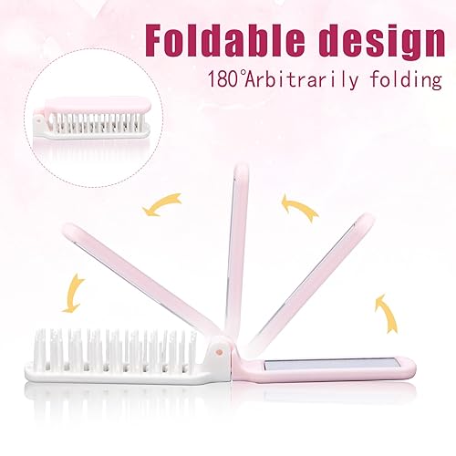 Miniatura 2 de Cepillo de pelo de viaje con espejo, mini cepillo plegable, cepillo de tamaño de bolsillo plegable, peine de masaje, cepillo de ventilación