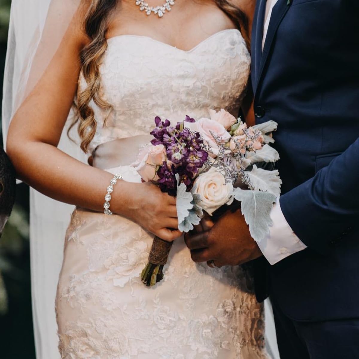 EVER FAITH Gorgeous Cubic Zirconia Wedding Tennis Bracelet Birthstone Teardrop Bracelet for Women Prom Bridal Jewelry - Image 3