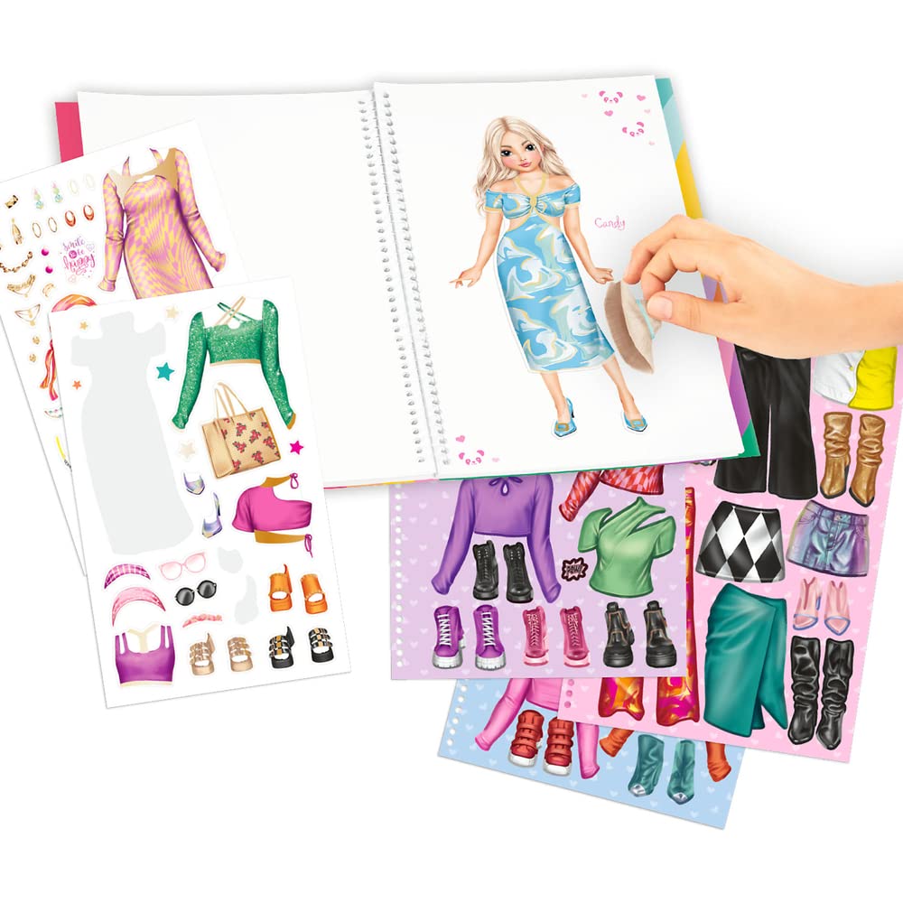TOPModel Dress Me Up Collage Book | Malbuch Mit Stickern | 20 Seiten | Für Mädchen | Mit Stoffmustern