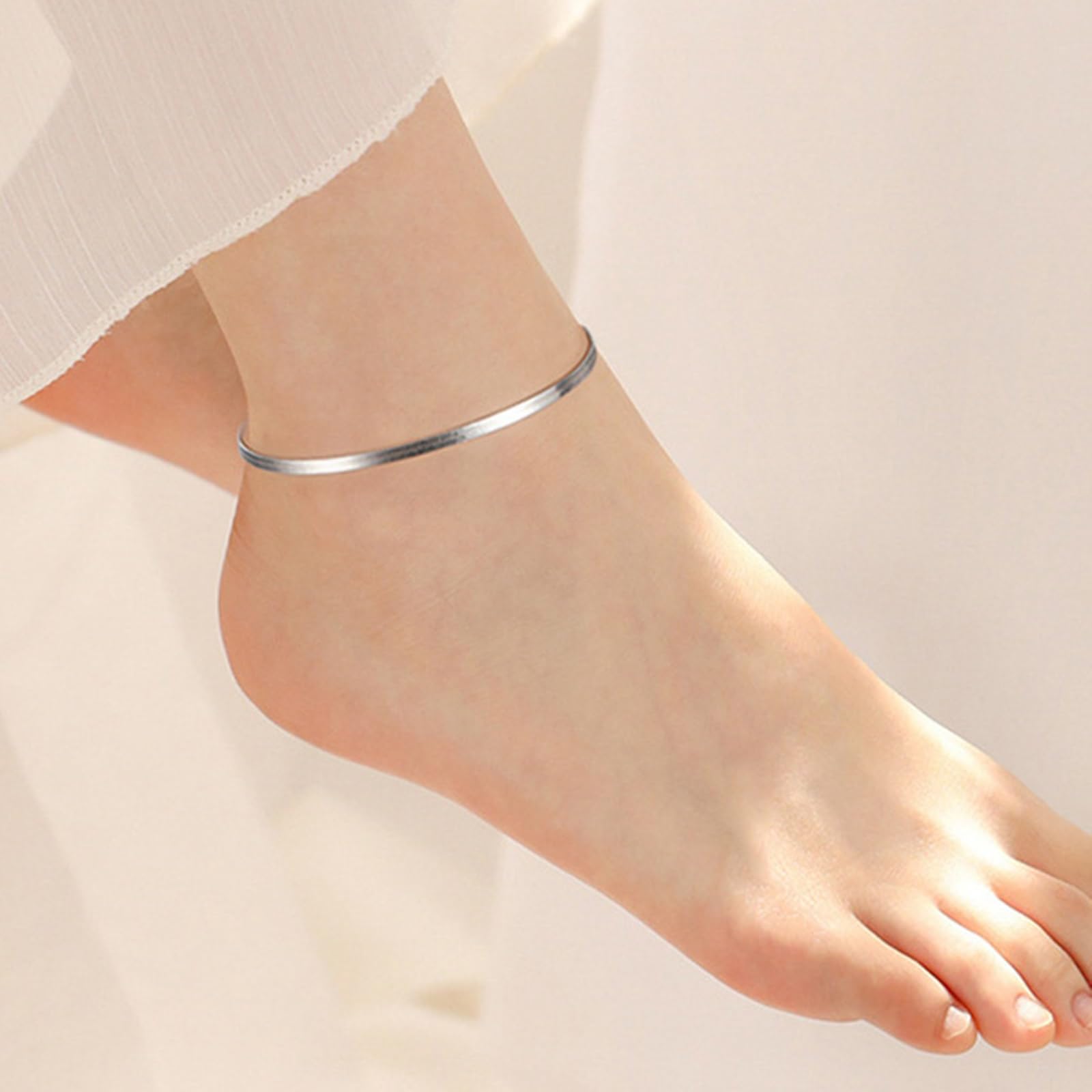 Cavigliera Donna Argento 925, Cavigliera Donna Estiva Serpente Piatta Larghezza 2.5MM Argento, Regolabile Fino a 26 cm - Bracciali alla Caviglia da Spiaggia Cavigliere per Donne