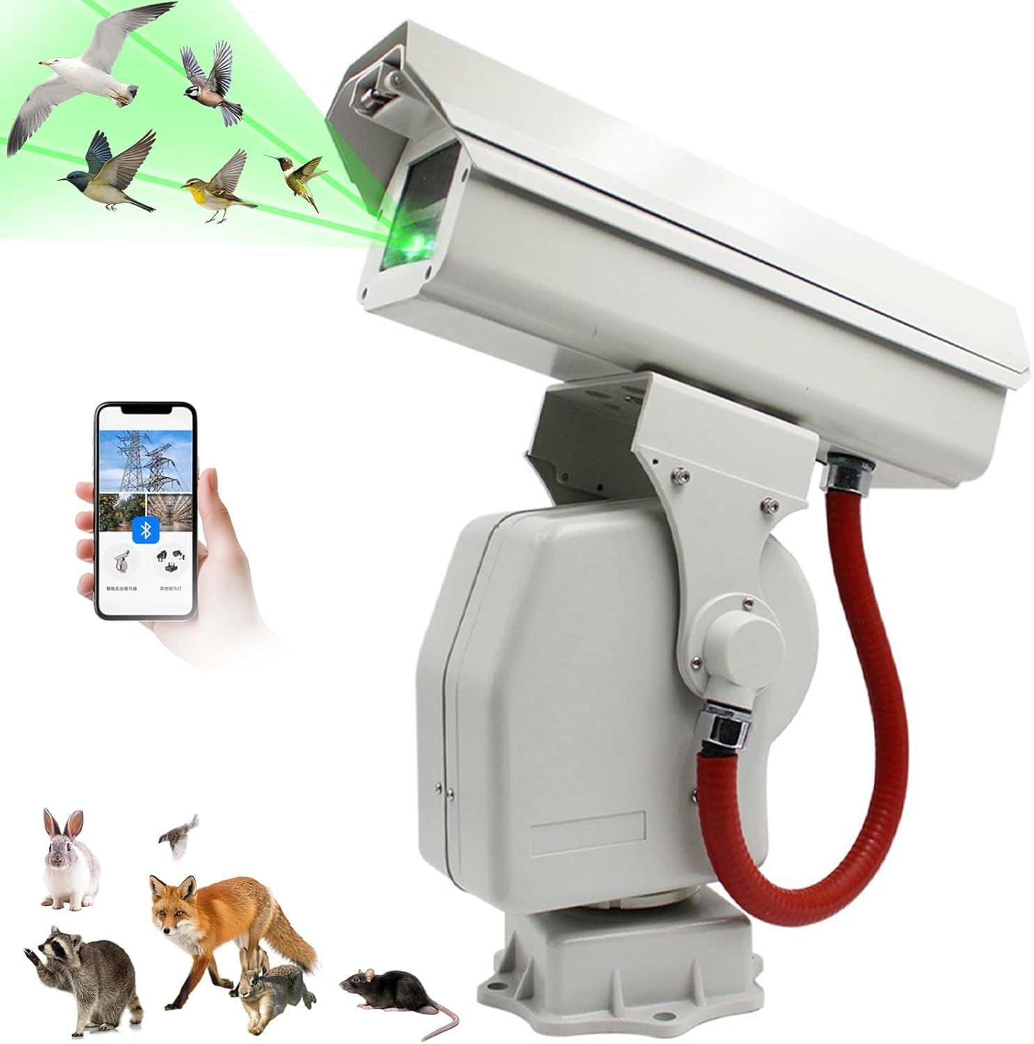 Automatic Laser Bird Control Device, Humane Bird Scare, 360° Rotation Laser Bird Chaser with APP Control, IP66 Waterproof, Outdoor Bird Deterrent for Protect Area from Birds Pigeons White C