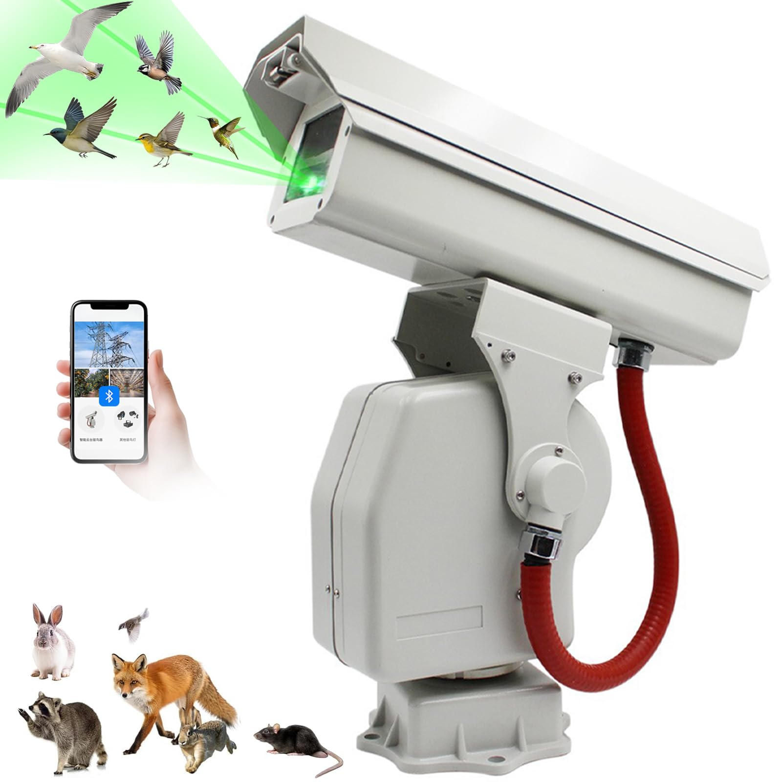 GOURIXIN Urządzenie do odstraszania ptaków laserem, z aplikacją sterującą, automatyczny obrót o 360°, wodoodporny, zewnętrzny odstraszacz ptaków, gołębi do ogrodu, patio, stodoły i gospodarstwa B