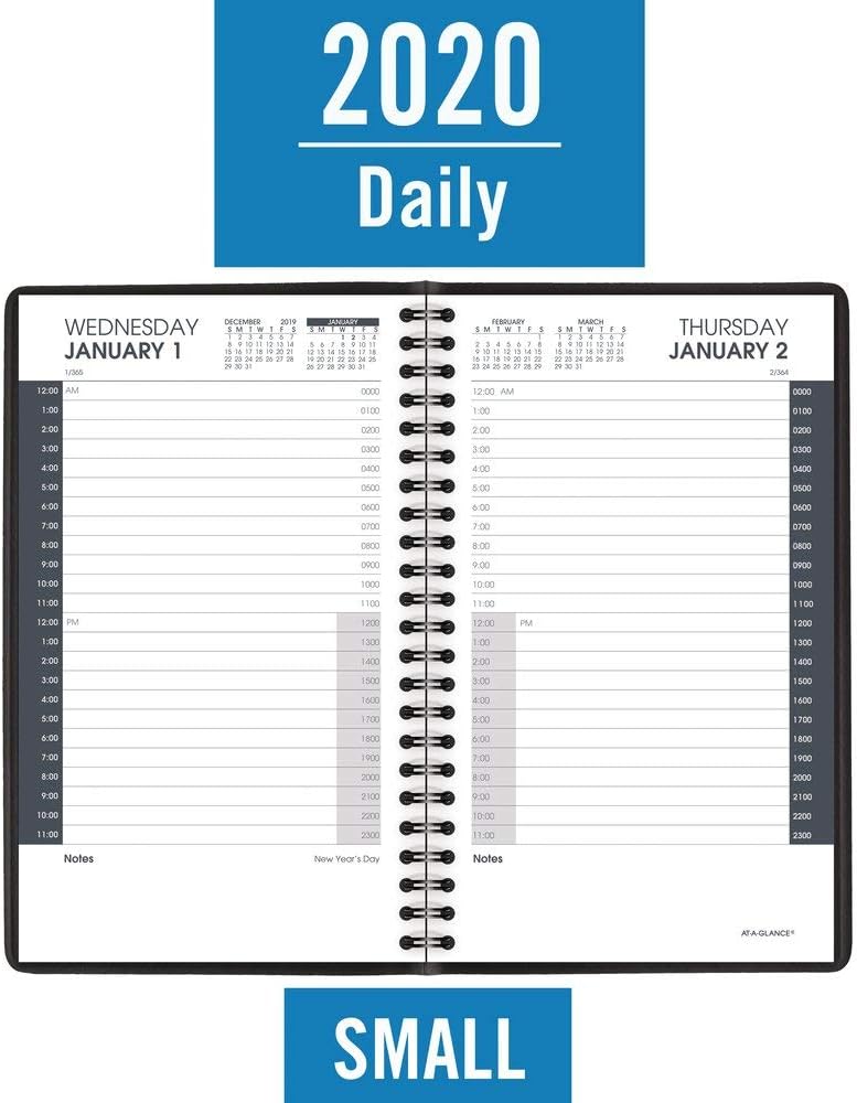 AT-A-GLANCE 2020 Daily Planner / Appointment Book, 5-1/2" x 8-1/2", Small, 24 Hour, Black (7020305)