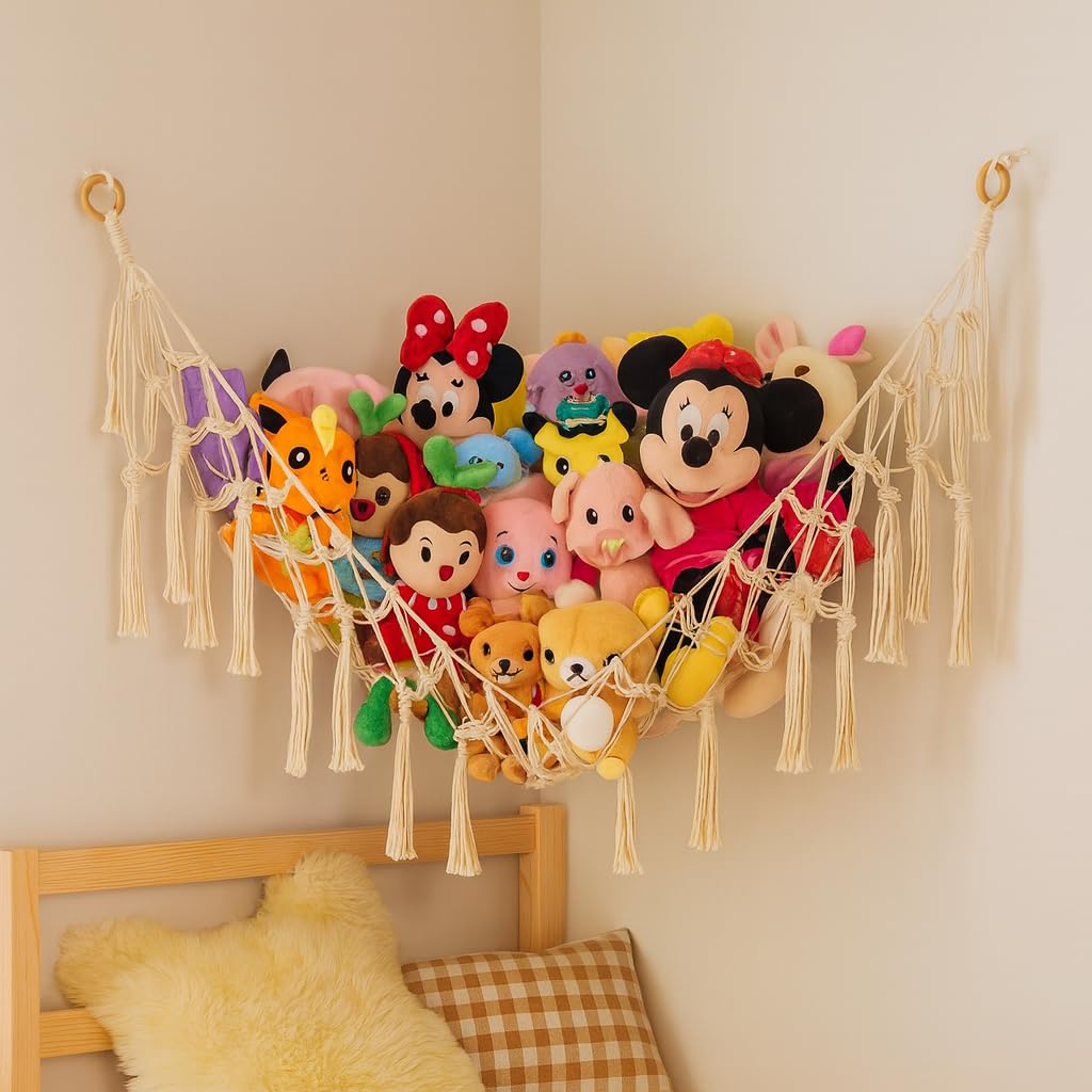 ecofynd Stuffed Soft Toy Organizer, Animal Toy Hammock, Hanging Cotton Storage, Boho Large Corner Plush Toys, Net Holder, Nursery Kids, Play Room, Bedroom, Kid Room (BH014)-image-37