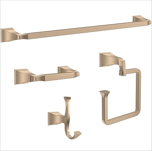 Delta Dryden - Juego de accesorios de baño de 4 piezas con barra de toalla de 24 pulgadas, soporte para papel higiénico, anillo para toallas, gancho