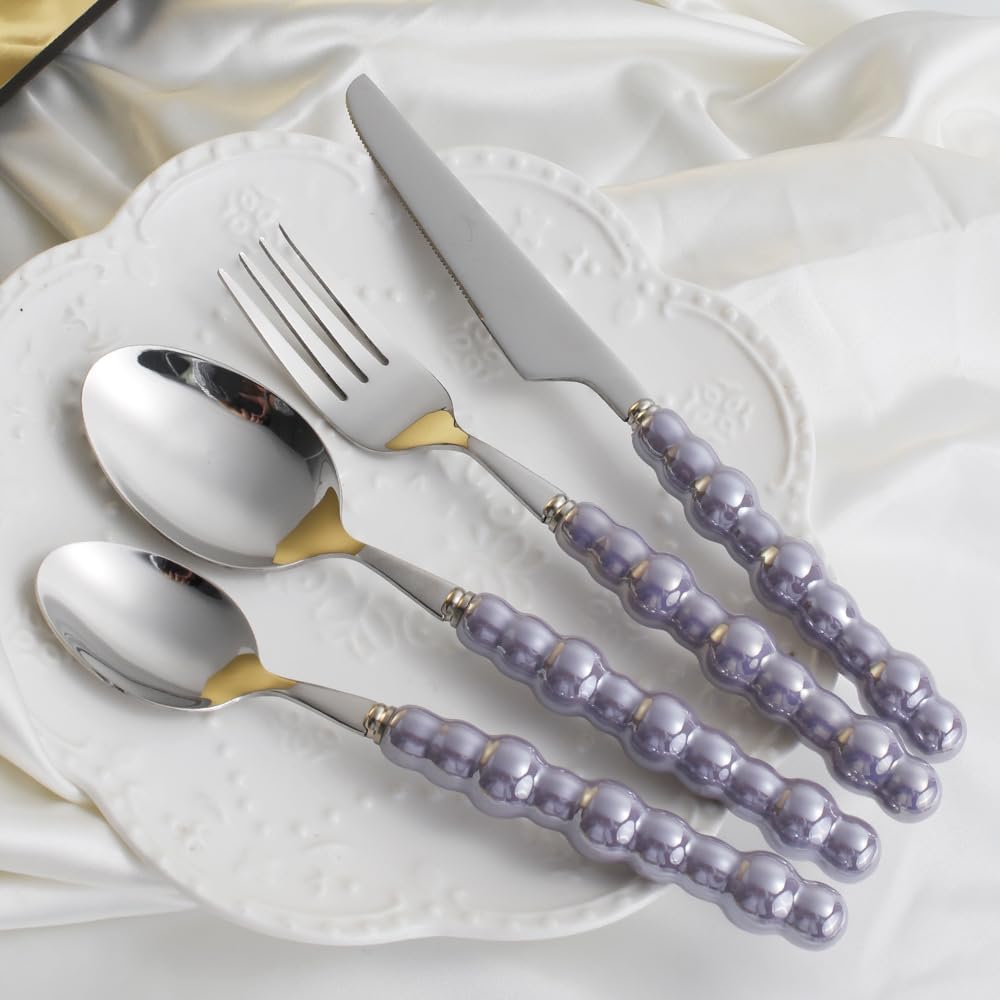 Silverware Flatware Set, 4/16/24/32 Pieces Light Luxury Knives, Forks And Spoons, Steak Knives, Forks And Spoons, Retro High-looking Knife, Fork And Spoon Set(White,4Set-16Pcs)