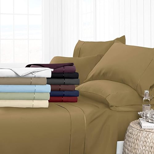 H&H Decor Juego de sábanas de 4 piezas, 100% algodón egipcio, patrón sólido de 400 hilos, bolsillo profundo de 11-15 pulgadas (color individual,