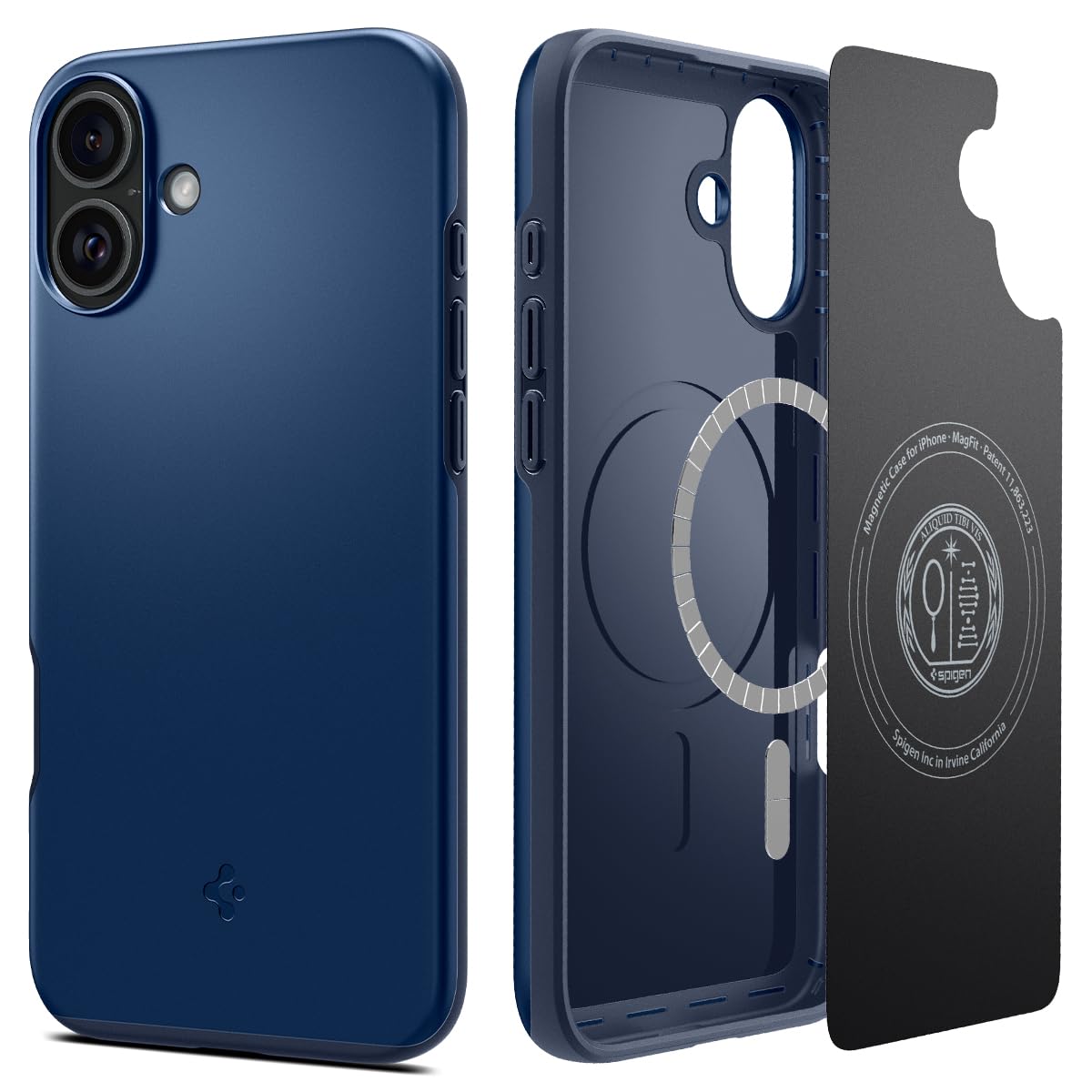 Spigen 【創業18年の技術力】iPhone 16 ケース MagSafe対応 耐衝撃 薄型 軽量 マット 米軍MIL規格 シン・フィット・マグフィット ACS08187 (ネイビー・ブルー)
