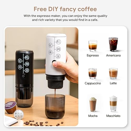 Miniatura 5 de BENFUCHEN Máquina de café espresso portátil 3 en 1 sin función de calefacción, cafetera eléctrica de carga tipo C, mini cafetera de 17 bar para N