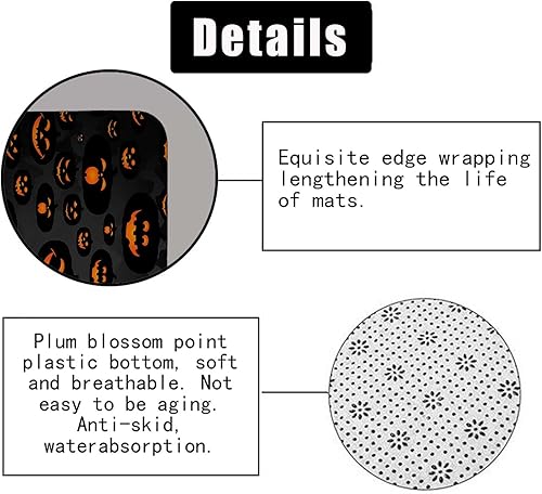 Miniatura 6 de Juego de 4 cortinas de ducha de calabaza de Halloween con alfombras, cortina de ducha gótica, cortina de ducha negra de tela impermeable, terror,